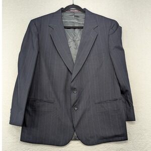 Stafford Mens 46R W42 Pinstripe Wool Blend‎ Sport Coat Blazer Navy Blue